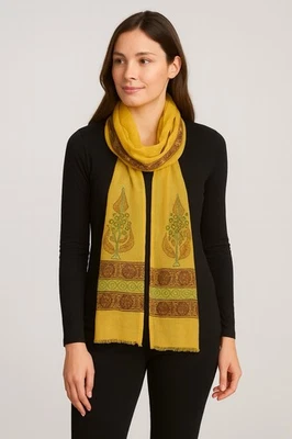 Vintage Sheer Silk Chiffon Scarf Stole Yellow Paisley Artsy Fairy XL 80x33” FLAW - Image 1 of 4