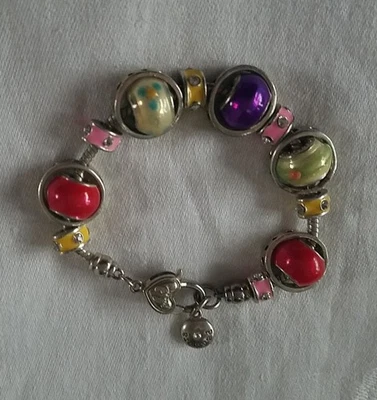 UNUSUAL PANDORA COLORFUL BEADS W/REVOLVING CIRCLES BRACELET HEART PADLOCK CLASP - Image 1 of 4