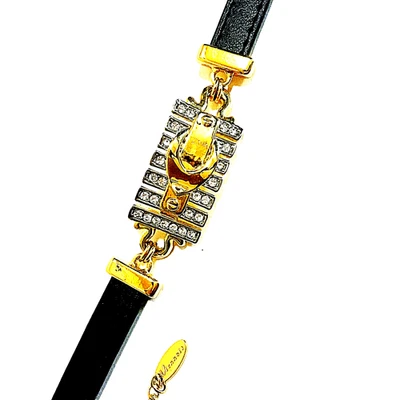 Pulsera Viennois Oro 18K Plato Cóctel Cristales. Banda Negra 6.5" Nueva Con Etiquetas De EE. UU. Foto 1 de 4