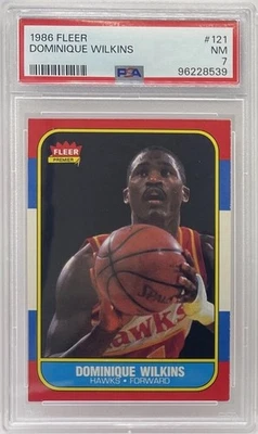 Fleer #121 1986 Dominique Wilkins novato radiocontrol PSA 7 Atlanta Hawks patio Foto 1 de 2