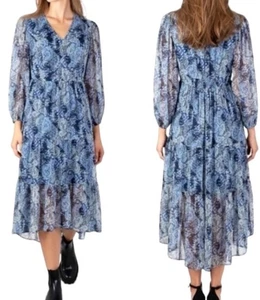 Maxi abito a strati JOIE Paisley blu in chiffon manica a palloncino - Foto 1 di 15