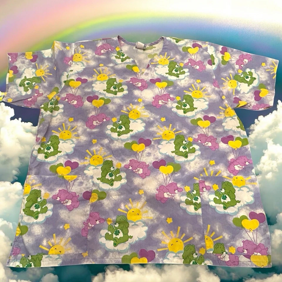 Vintage 2002 Care Bears Scrub Top SZ XL Teddy Bear Wish Friend Hugs Made in USA - Image 1 of 4