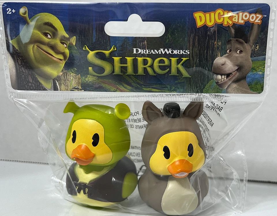 Disney Shrek and Donkey 3" Duckalooz Rubber Duckie Jeep Duck brinquedo de banho 2 peças NOVO - Imagem 1 de 2