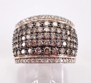 Rose Gold Cognac and White Diamond Cluster Ring Anniversary Band - Picture 1 of 6