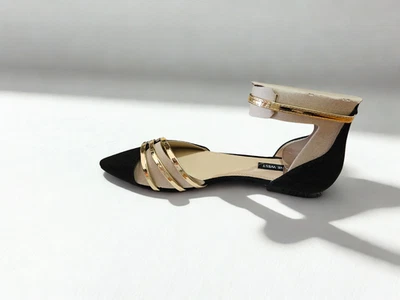 NEW Nine West Womens Brana Ankle  Strap Black Suede Gold Accents Size 7.5  - Image 1 of 3