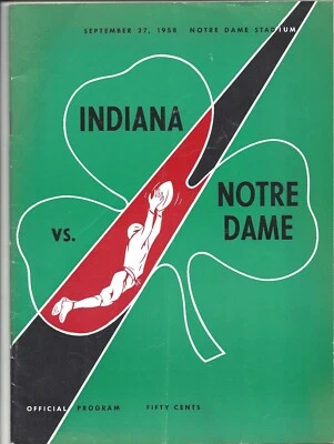 1958 9/27 College Football program Indiana Hoosiers Notre Dame Fighting Irish VG - Image 1 of 2