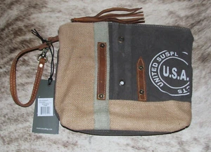 Bolsas Myra #8049 tienda de campaña de lona/cuero/arpillera 10""x2x8"" bolsa de maquillaje cosmético embrague - Imagen 1 de 3