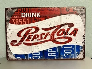 DRINK PEPSI LICENSE PLATE TIN METAL SIGN 8"X12" GARAGE MANCAVE ART DISTRESSED - Picture 1 of 1