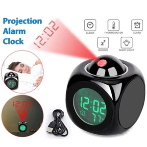 Alarm Clock LED Wall/Ceiling Projection LCD Digital Voice Talking Temperature - Picture 1 of 10