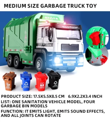 Garbage Truck Toys for Boys,Garbage Truck Toys Metal Diecast, Friction Powered T - Image 1 of 4