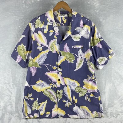 Vintage Hilo Hattie Mens Hawaiian Blue Floral Pocket Shirt Made In USA Size XL - Image 1 of 4