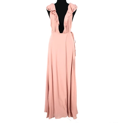 Reformation Pink Peppermint Champagne Ruffle Trim Wrap Maxi Gown Dress X-Small S Foto 1 de 4