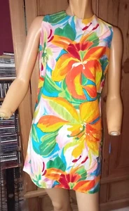 Vintage 1960s Psychedelic Mini Dress, Bright Polished Cotton Fabric. Size 12 - Picture 1 of 6
