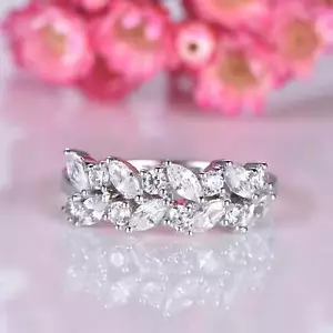 2ct Simulated Diamond Engagement Ring Floral Leaf Cluster White Gold Plated - Picture 1 of 7