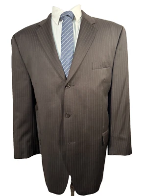 CALVIN KLEIN Mens Brown PINSTRIPE Wool Suit Sport Coat Blazer Jacket 46R - Image 1 of 4