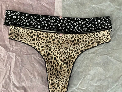 VICTORIA'S SECRET Black Cotton Thong Panty XL Animal Print - Image 1 of 4