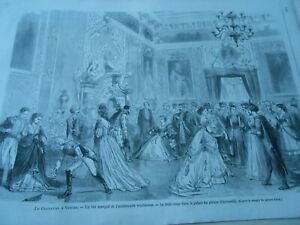 Gravure 1869 -  Le Carnaval à Venise - Un bal masqué de l'aristocratie vénitienn