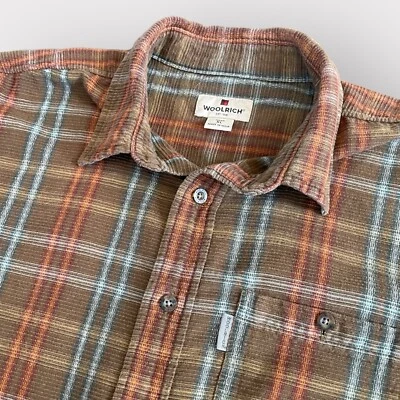 Винтажная шерстяная текстурированная фланелевая клетчатая рубашка среднего веса XL оранжевая коричневая зеленая - Изображение 1 из 4