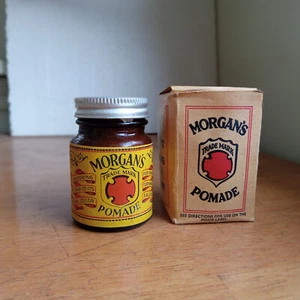 MORGAN'S POMADE FOR RESTORING GREY HAIR AMBER GLASS JAR WITH BOX & FLYER - Picture 1 of 7