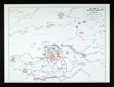WWII Map 54  Battle of Normandy Breakout Falaise Pocket Mortain France Aug 1944 - Image 1 of 2