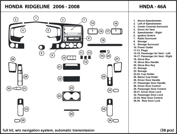 Carbon Fiber Dash Trim Kit for Honda Ridgeline w/out navigation system 2006-2008 - Image 1 of 1