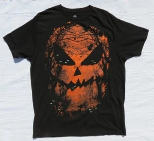 HALLOWEEN US Men’s sz Large 42 44 Black Orange Cotton Poly Scary Pumpkin T Shirt - Picture 1 of 3