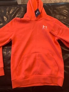 NWT Boy's XL Under Armour Essential Fleece Hoodie Venom RED Orange Pocket Youth - Picture 1 of 3