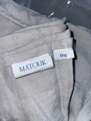 Matouk Porto Silver King Sheet Set Flat Fitted Gray Linen M124 New MSRP $580 P2 - Image 1 of 4