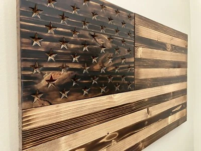 Handmade Wooden American Flag by Eagle Wood Flag Company 19.5x36 - Image 1 of 3