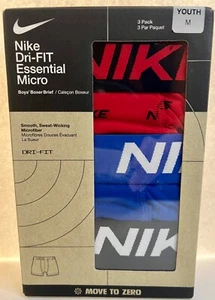 NIKE DRI-FIT ESSENTIAL Micro Boys Boxer Brief BLACK BLUE RED 3 PACK Youth Medium - Picture 1 of 6