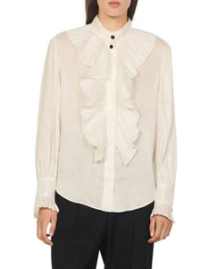 Sandro Paris Women's Shirt Size 2 / M Button Up Linen And Silk Blend SFPCM00477 - Picture 1 of 8