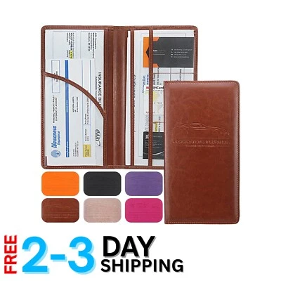 Portatarjetas de registro y seguro de auto de cuero PU - imanes marrones Foto 1 de 4