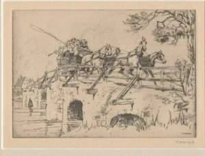 Albert R Thayer (1878-1965) CROSSING THE OLD STONE BRIDGE etching PENCIL SIGNED - Picture 1 of 2