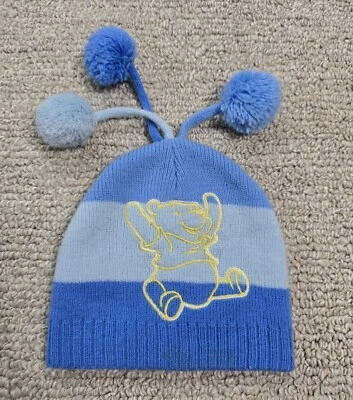 Winnie Pooh Newborn Hat Pom Disney Blue Yellow Wonderful World 0-6 Month Winter - Image 1 of 4