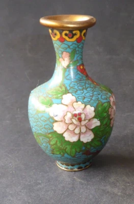 Ancien Vase  Émaux Cloisonnés Chine Old Chinese Enamel Butterfly h 10,5cm - Photo 1/4