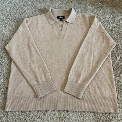 Lands End Johnny Collar Cashmere Sweater - XL 18 - Neutral Cozy Soft Warm  - Image 1 of 4