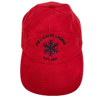 Vintage Polo Ralph Lauren Hat Cap Leather Strap Back Fleece 5 Panel Snowflake - Image 1 of 4