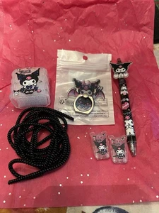 Accessori telefono Kuromi 6 pezzi - set regalo carino - penna, anello telefono e custodia caricatore - Foto 1 di 9