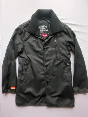 Superdry Double Black Label Wax Jacket Size XL Ribbed Collar - Image 1 of 4