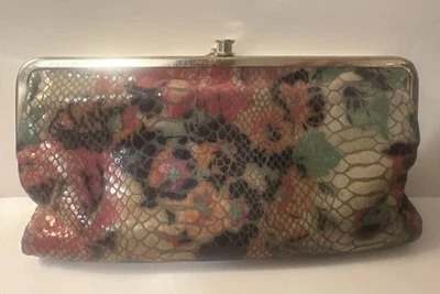 Cartera clutch Hobo vintage Lauren doble cierre cuero serpiente relieve floral usada Foto 1 de 4