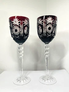 Ruby RED Wine Stems 2 Cut-to-Clear Crystal Karl Klokotschnik Zwiesel Germany 9.7 - Picture 1 of 16