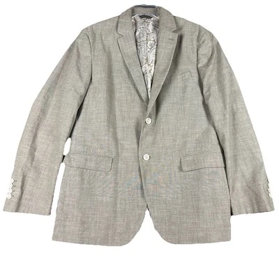 Tasso Elba Mens Sport Coat Blazer Two Button Beige Oatmeal Cotton Blend Lg 42-44 - Image 1 of 4