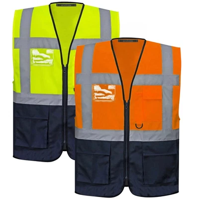 Hi Vis Viz Vest High Visibility Executive Vest Waistcoat Phone & ID Pockets UK - Image 1 of 4