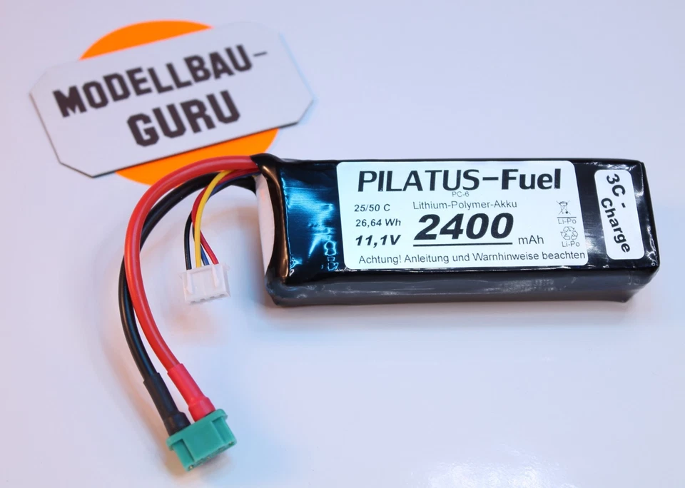 Pilatus Fuel 2400 mAh 11,1 V Lipo Akku 25/50 C mit M6 Multiplex Stecker - Bild 1 von 1
