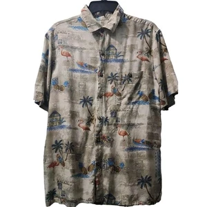 Batek Bay Hawaiihemd Flamingo Palmenmuster Knopfleiste Kurzarm Large - Bild 1 von 5