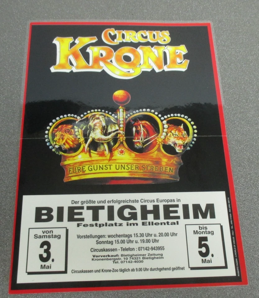 Circus Krone Kleinplakat, Angebot  1, in Folie eingeschweißt, - Bild 1 von 1