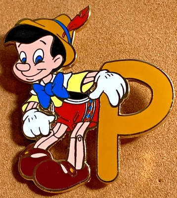 DISNEY WDW 2003 ALPHABET PIN SERIES CHARACTER WITH A LETTER ‘P’ PINOCCHIO PIN - Image 1 of 2