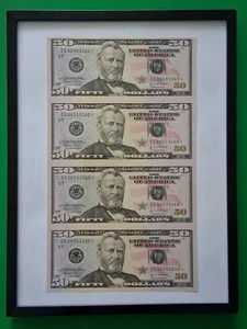 2004 $50 STAR Notes-4 Note Un-Cut Sheet-Uncirculated-Framed RARE - Picture 1 of 1