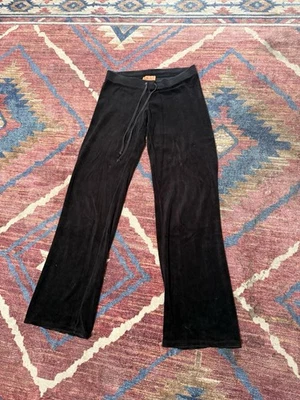 Vintage black juicy couture USA made Terry cloth pant small Y2K Low Rise Flare - Image 1 of 4