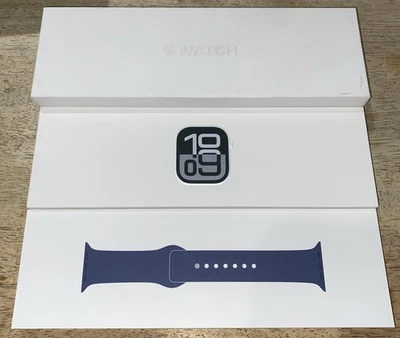 Apple Watch Series 10 42mm GPS Cell Silver Case Denim Sport Band S/M MWX33LW/A - Image 1 of 4